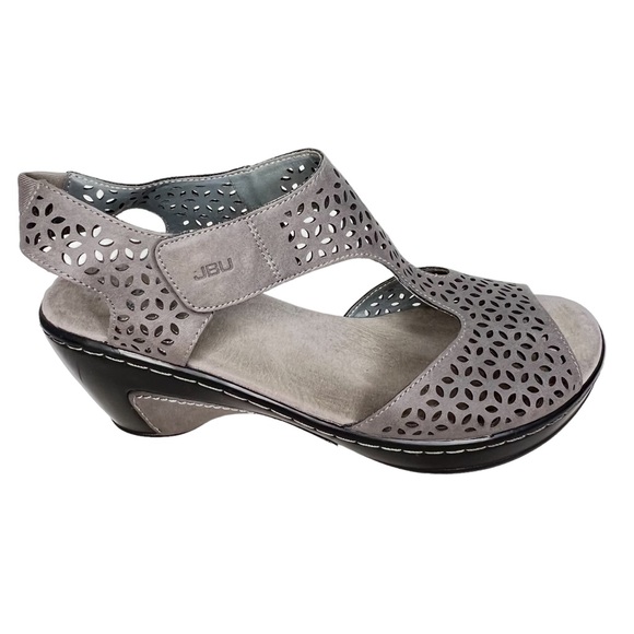 JBU by Jambu Chloe Gray Vegan Leather Laser Cut Wedge Sandals With Memory Foam 9 - Picture 5 of 15